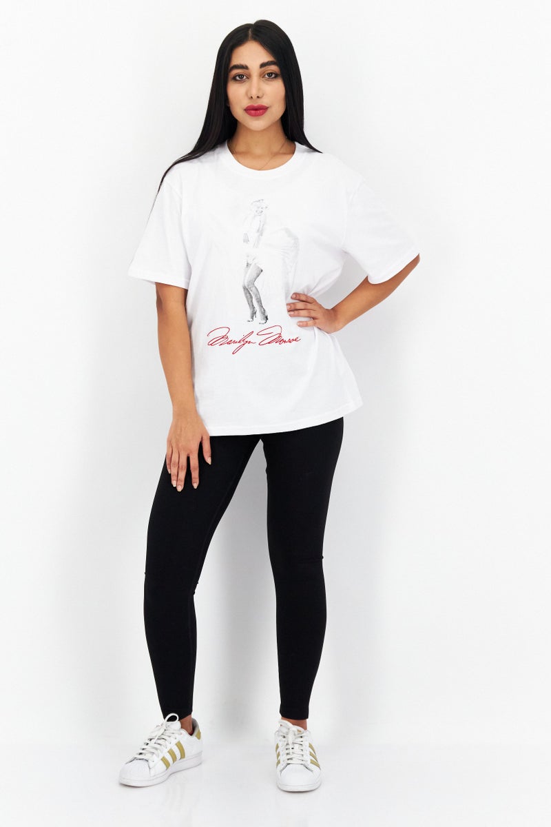 Marilyn Monroe Women Crew Neck Short Sleeves Graphic Print T-Shirt, White Combo - Image 2